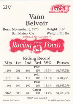 1993 Jockey Star #207 Vann Belvoir Back